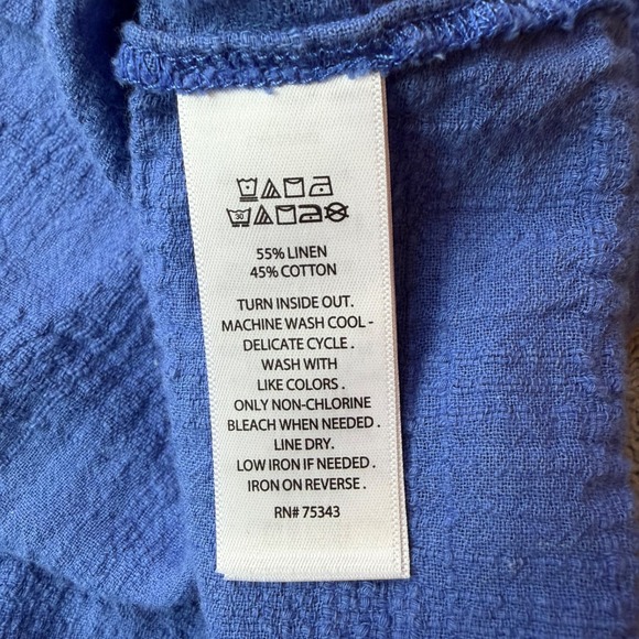 TAHARI Linen Cotton Popover Shirt 1X Coastal Breathable Textured Relaxed Resort - Picture 4 of 5